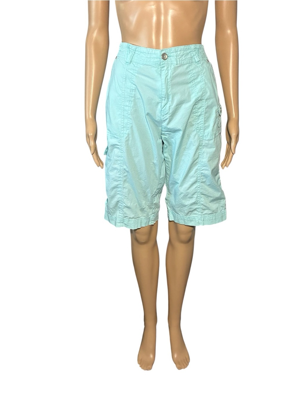 Roz & Ali Women's Cargo Shorts Size 14 Mint Cotton Blend Zip Fly Pockets